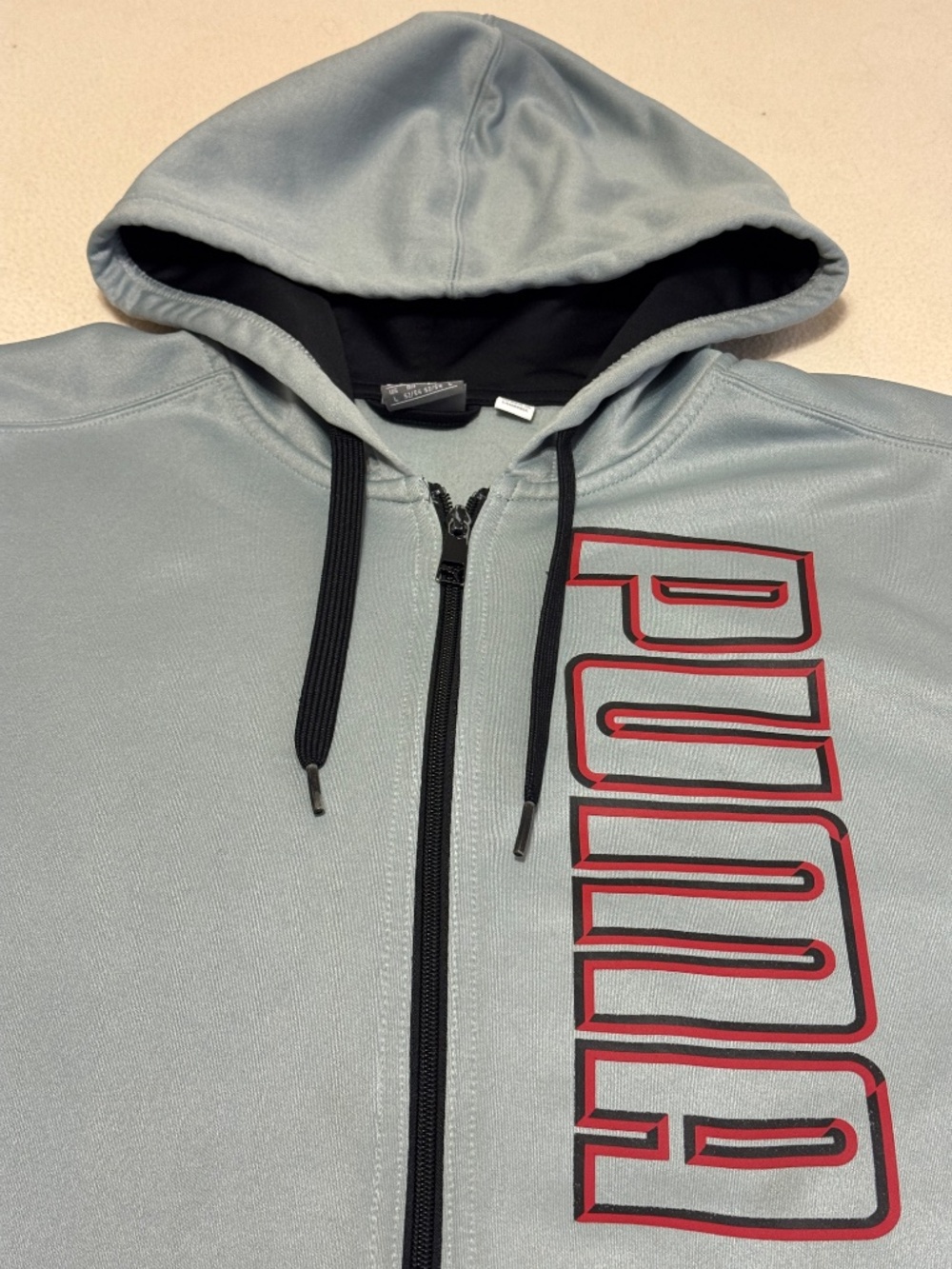 PUMA Mens Large Gray Hooded Sweatshirt Fleece Lined Jacket Activewear Zip Track - Picture 5 of 11
